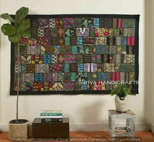 Indian 60*40 in Cotton Black Patchwork Handmade Vintage Home D?cor Wall Hanging