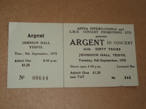 Argent 1975 complete Yeovil Concert Ticket prezzo ebay