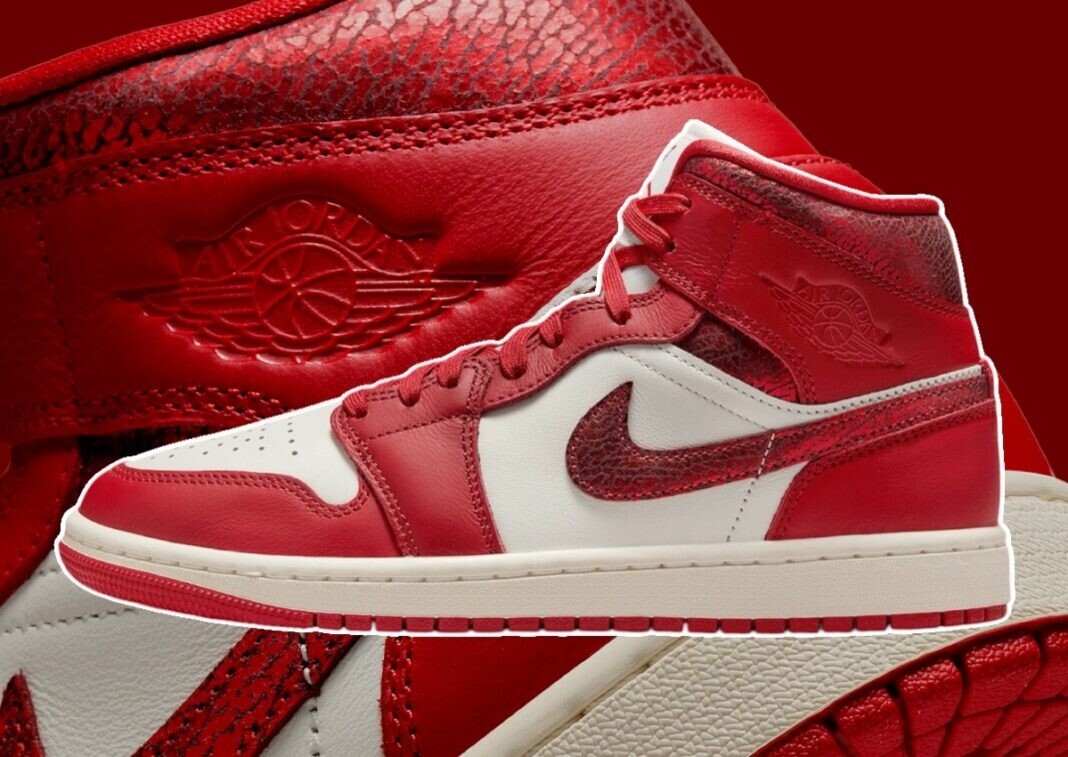 Nike Air Jordan 1 Mid SE Red Cracked Leather HJ9337-106 Womens Fashion New