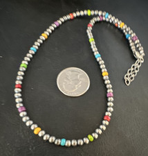 Multicolor 4mm Sterling Silver Navajo Pearls 16" Necklace 94316