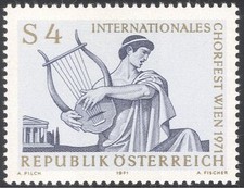 Austria 1971 Festiwal Chóralny/Pieśń/Śpiew/Lira/Instrumenty muzyczne 1v (n43616)