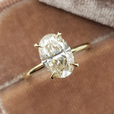 3 Ct Oval Cut VVS1 Moissanite Solitaire Engagement Ring Solid 14K Yellow Gold