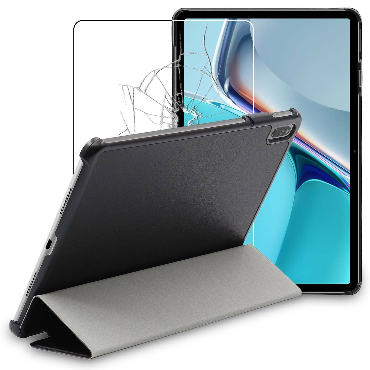 Coque Huawei MatePad 11 2021 antichoc avec housse fine smart cover et protection verre trempé noir
