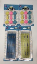 Peeps Pencils Blue and Yellow and 2 packs of Peeps Erasers Brand New