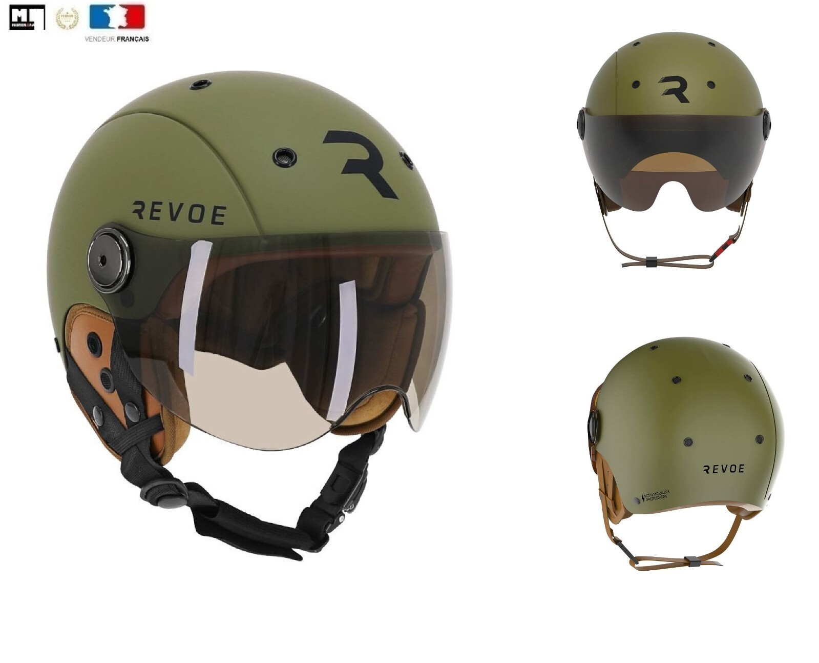Casque vélo urbain REVOE kaki finition mate haut de gamme pour adulte