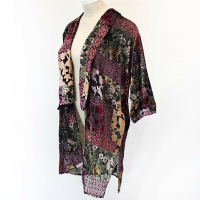 Sterling Styles Plus Artsy Patchwork burned velvet top Cardigan One size 1x XL
