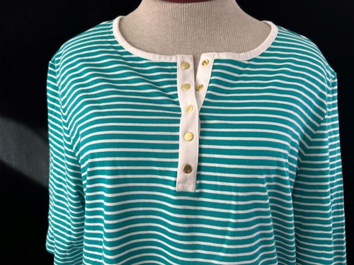 Coral Bay Woman knit top Size 1X short sleeve pullover teal stripes - Picture 2 of 5