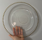 Set of 6 Imperial Candlewick 12.5" Glass Torte Plates Gold Beaded Rim, EUC — photo 2