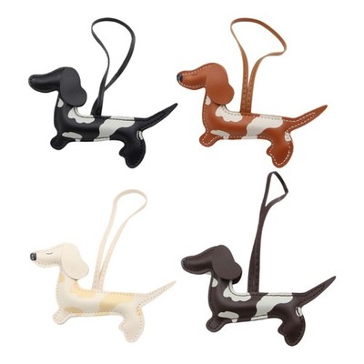 Decorative Lightweight Double Sided 3D Dachshund PU Leather Keychain Accessory