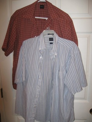 Lot of 2 Arrow Short Sleeve Button-Up Shirts Striped & Plaid Men's Large