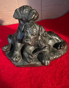 Vintage Boxer Dog Puppies Cold Cast Resin figurine with green felt bottom
