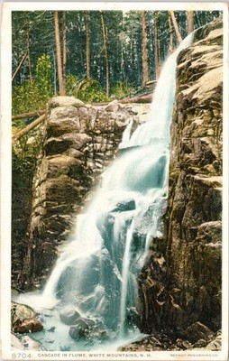 Vintage PHOSTINT Postcard - Cascade in Flume, White Mountains, NH