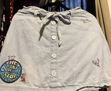 Disney Denim Skirt Light Blue Gus Jaq Embroidered Button Tie Waist A-Line XS