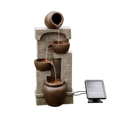 Outdoor Water Fountain 28 in Cascading Bowls LED Brown Teamson Home Stacked