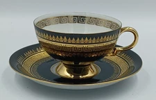 Vintage Rudolf Wächter RW Germany Black with Gold Design Porcelain Teacup/Saucer