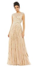 Mac Duggal 5445 Beige Gold Multi Cap Sleeve Sequin Gown Size 8 $598