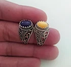 Lot Two Pieces : 2 Vintage Victorian Sterling Silver Rings Set a Natural Stone