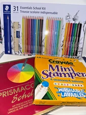 Art Supplies Bundle - Staedtler Essentials Kit, Crayola Mini Stampers & Prismaco