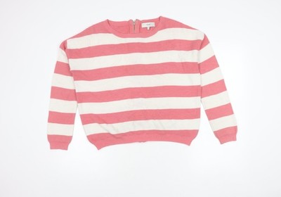Next Damenpullover rosa gestreift durchgehender Reißverschluss, Größe 10