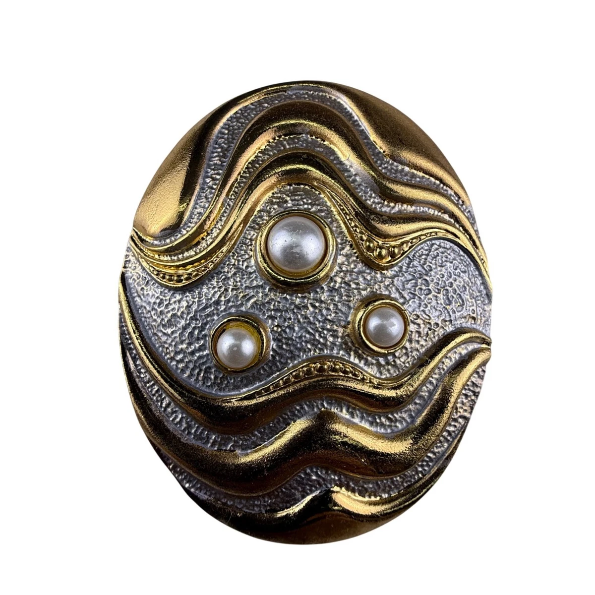 Vintage HR Gold & Silver Oval Belt Buckle With Pearl Accents Oval Gold Pearl Buckle and Belt, Gift Box, or in Gold Pearl  main image 3