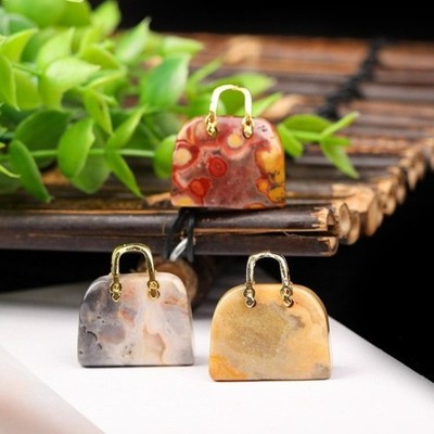 Natural Crystal Mini Handbag Pendant, Raw Stone Purse