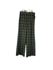 Deadstock Vintage 70s Womens 14 Gingham Plaid Knit High Rise Wide Leg Pants USA