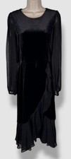 Tommy Hilfiger Women's Black Mixed-Media Ruffled High-Low Dress Size 16