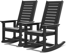 Oversized Outdoor Rocking Chairs Set of 2 HDPE Rocker Black  21.7" Wide Seat