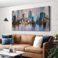 Ardemy Cityscape Canvas Living Room Wall Art for Men Abstract Skyline New Yor...