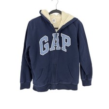 Gap Kids Navy Blue Sherpa Lined Full Zip Logo Hoodie Sweatshirt XXL 14-16
