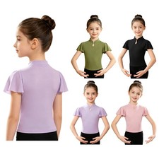 Kids Girls Shirt Stage T-shirt Short Sleeve Top Gymnastics Dance Lyrical Mesh