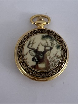 Franklin Mint Precision Taschenuhr - Fish & Wildlife - Hirsch Design - ungeprüft