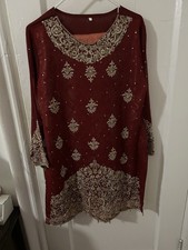 Red Embroidered 3 Piece Pakistani Suit- Fancy