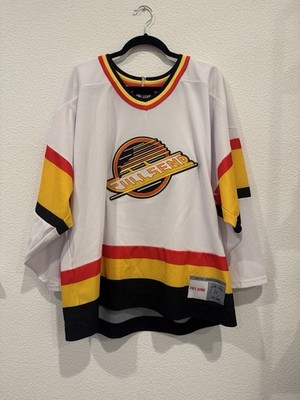 Full Send Vancouver Canucks Throwback Hockey Jersey White Red Yellow Black