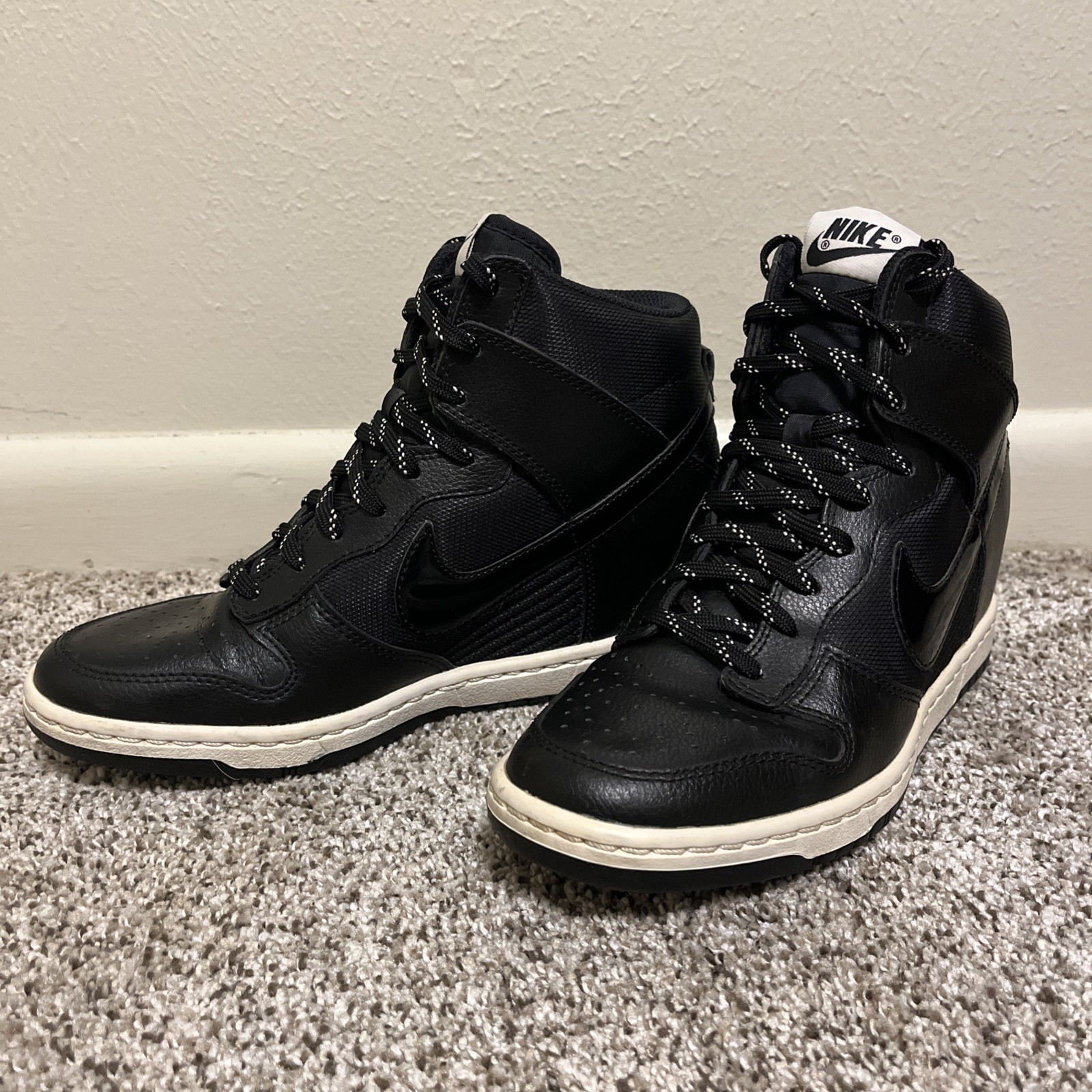 Women Size 7 - Nike Dunk Sky Hi Essential Hidden Wedge Heel Sneakers Black Shoes