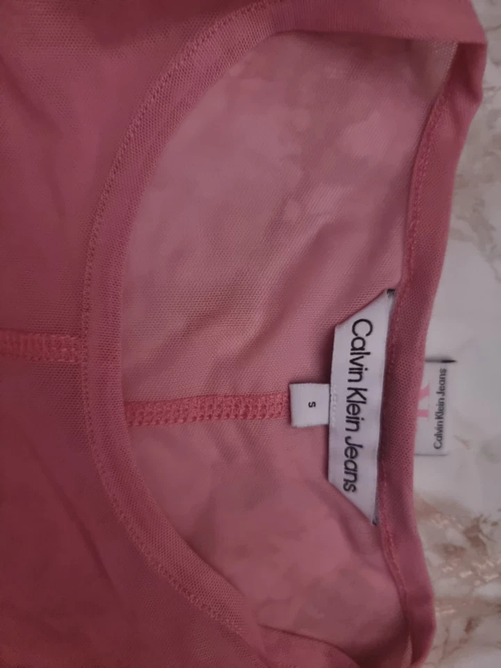 Calvin Klein Jeans seaming mesh dress in pink size UK8 - Image 3 of 4