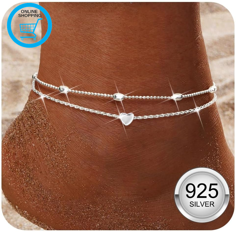 Ankle Bracelets for Women, 925 Sterling Silver Women'S Anklets Adjustable Layere