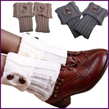 Autumn Winter Women's New Short Rhombus Flip 2 Button Foot Warmer Knitted