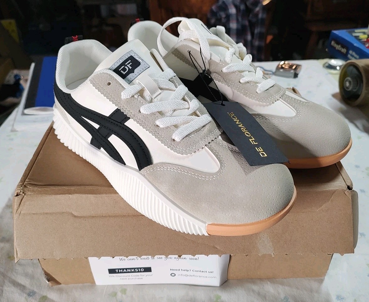 De Florance Vintage Sneakers Shoes DF Cloudea Lightweight Beige Black Womens 9