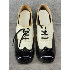 Montgomery Ward Vintage 70s Spectator Oxford Shoes Black Cream Two Tone Size 8.5
