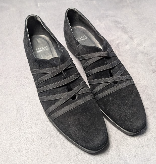 Stuart Weitzman Black Suede Wedge Platform Slip On Shoes Size 10 - GOOD