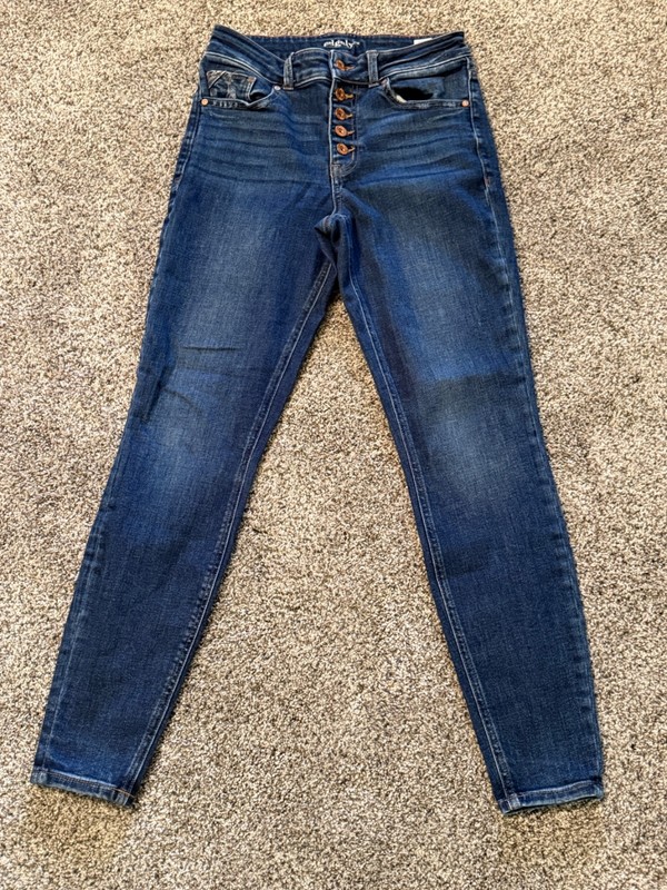 Edgely dark wash denim blue jeans button high rise super skinny sz 6 ladies wome