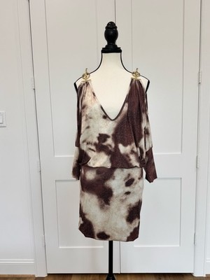   Roberto Cavalli Cow Print / Animal Print Mini Dress Gold Hardware Medium  