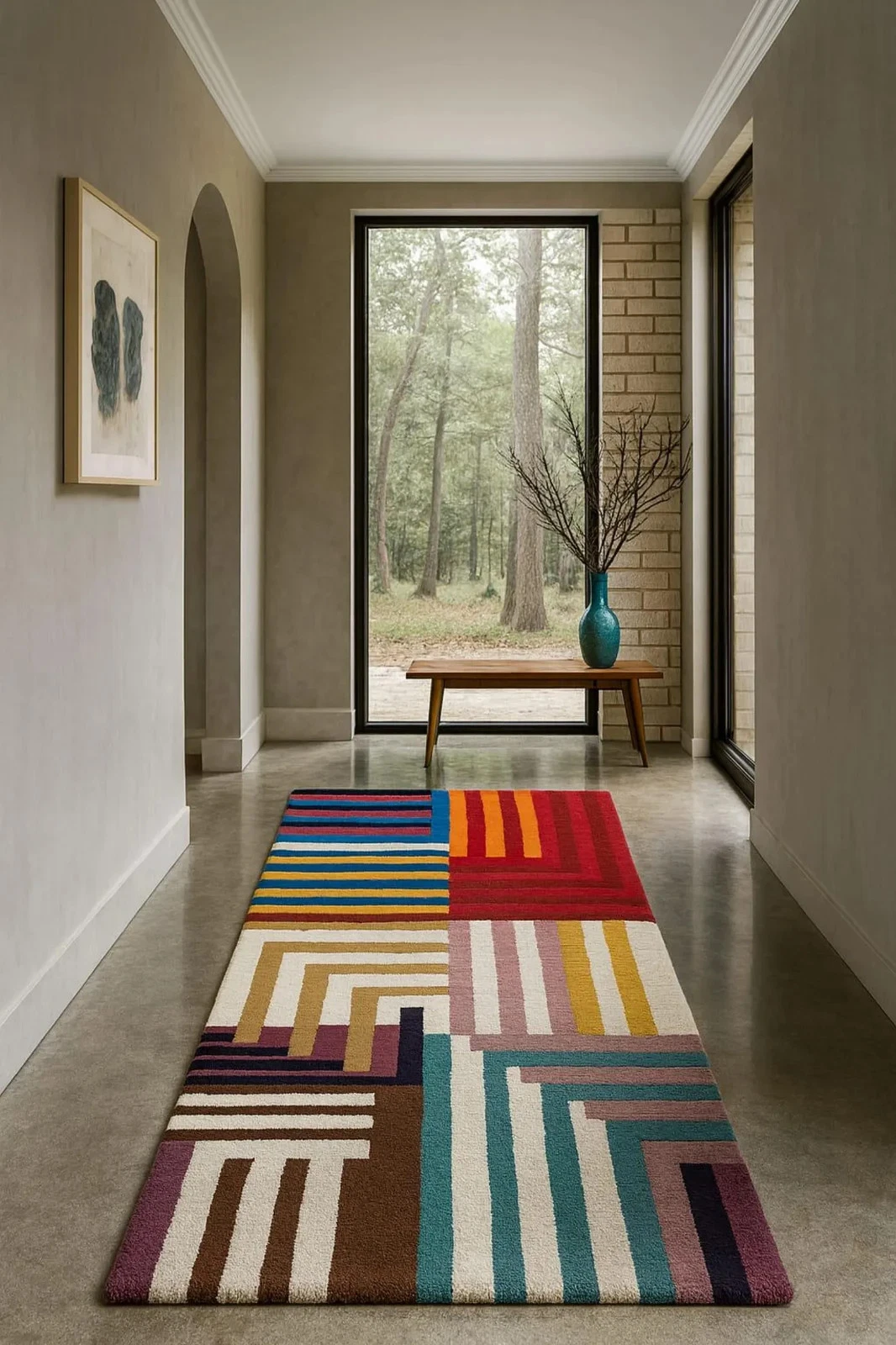Luxury Modern Multicolor Runner Rug | Hand-Tufted Wool Hallway Carpet.
Opens in a new window or tab