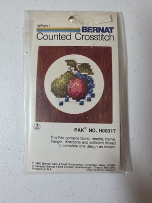 Vintage Bernat Counted Cross Stitch Mini Kit with Frame #317 Fruit