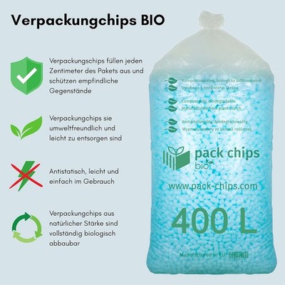 400 Liter BIO Verpackungschips Packpolster Polster Füllmaterial Chips BLAU NEU