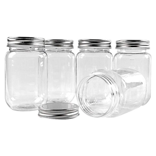 novelinks 16 oz Clear Plastic Jars with Screw-On Lids – BPA-Free Refillable S... - Picture 3 of 8