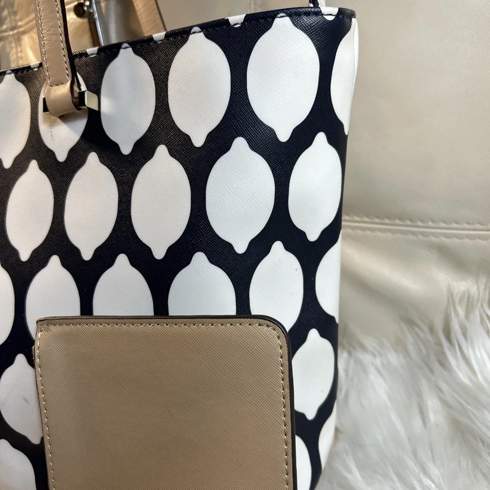 Kate Spade Bag Wristlet Lemon Toss Blue White Large Shopper Tote Grant Str 17x10 - Image 4 of 4