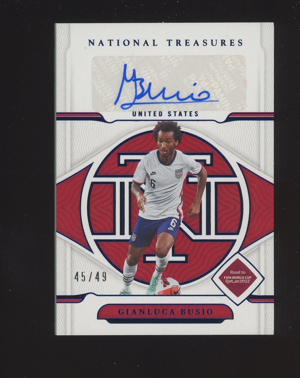 2022 National Treasures FIFA World Cup Soccer Blue Gianluca Busio AUTO /49