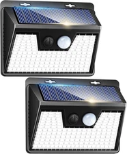 Peasur 2 Pack Solar Lights Outdoor Motion Sensor, 140 LED 2 Pack, Black Frame 
